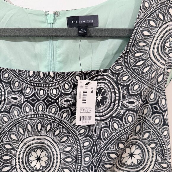 NWT The Limited Geometric Print Sheath Dress, Size 6, Mint Green & Black - Picture 8 of 8